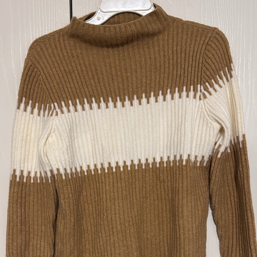 French Connection Brown and Cream Turtleneck Sweater